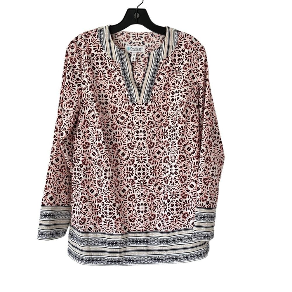 Coolibar Jardin Tunic Blouse Top UPF 50 Size small Red White Black